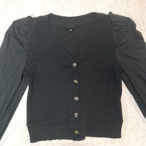 Black Puff Sleeve V Neck Top by Who What Wear Size M